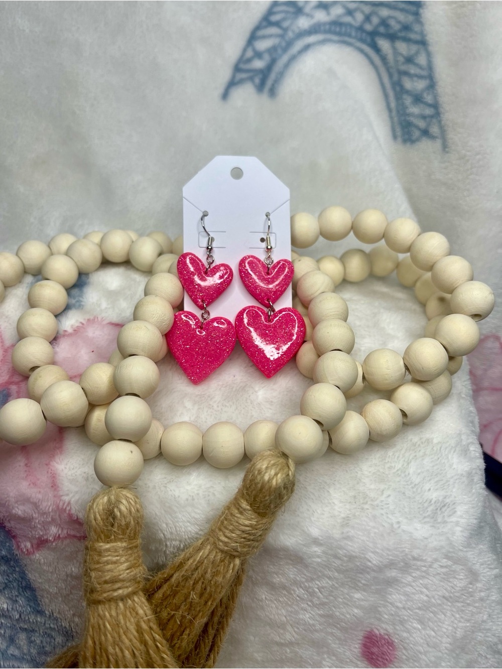 Handmade Pink Heart Drop Earrings - Women Jewelry